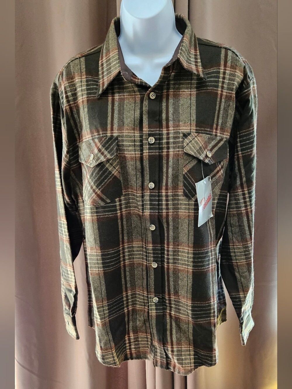 NWT VTG 70s 80s Sears The Mens Store Plaid Flannel Shirt Deadstock Large